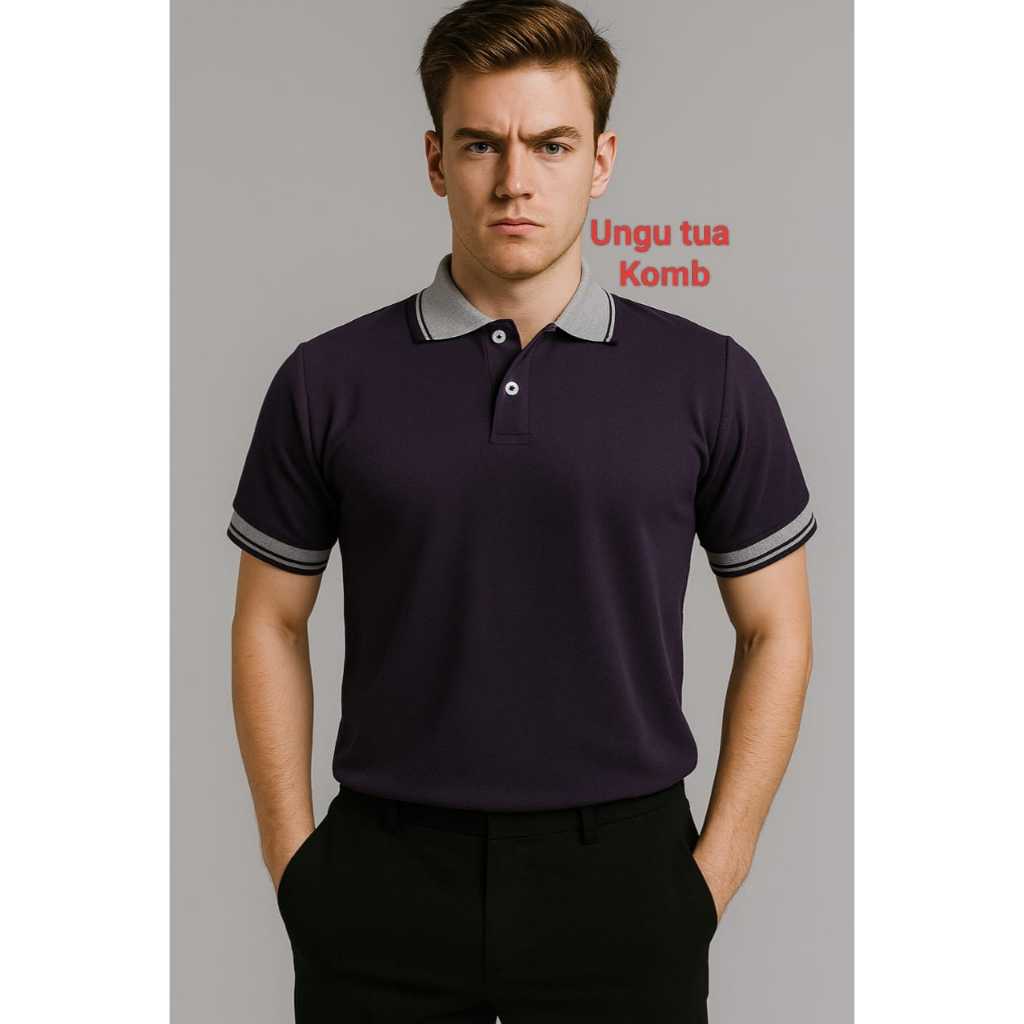 Kaos Kerah Pendek FO KOMBINASI WARNA UNGU TUA / Kaos Kerah FO Lengan Pendek - Kaos Kerah Unisex – ka