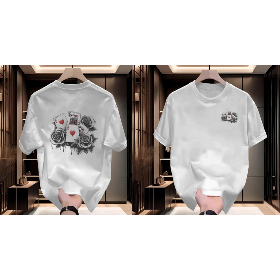 ✨COD✨Kaos lengan pendek 100% katun dengan corak dan motif kartu remi dan bunga mawar gaya streetwear