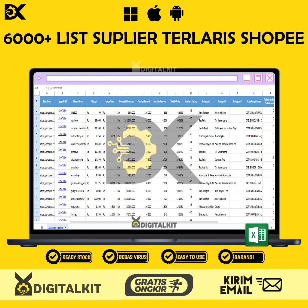 [T0642] 6000+ List Supplier Terlaris Shopee | Database Usaha Lengkap