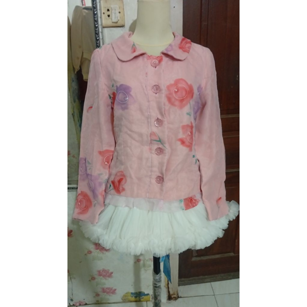 outer cardi bunga mirip lizlisa axes bunga pink cantik kawaii lucu
