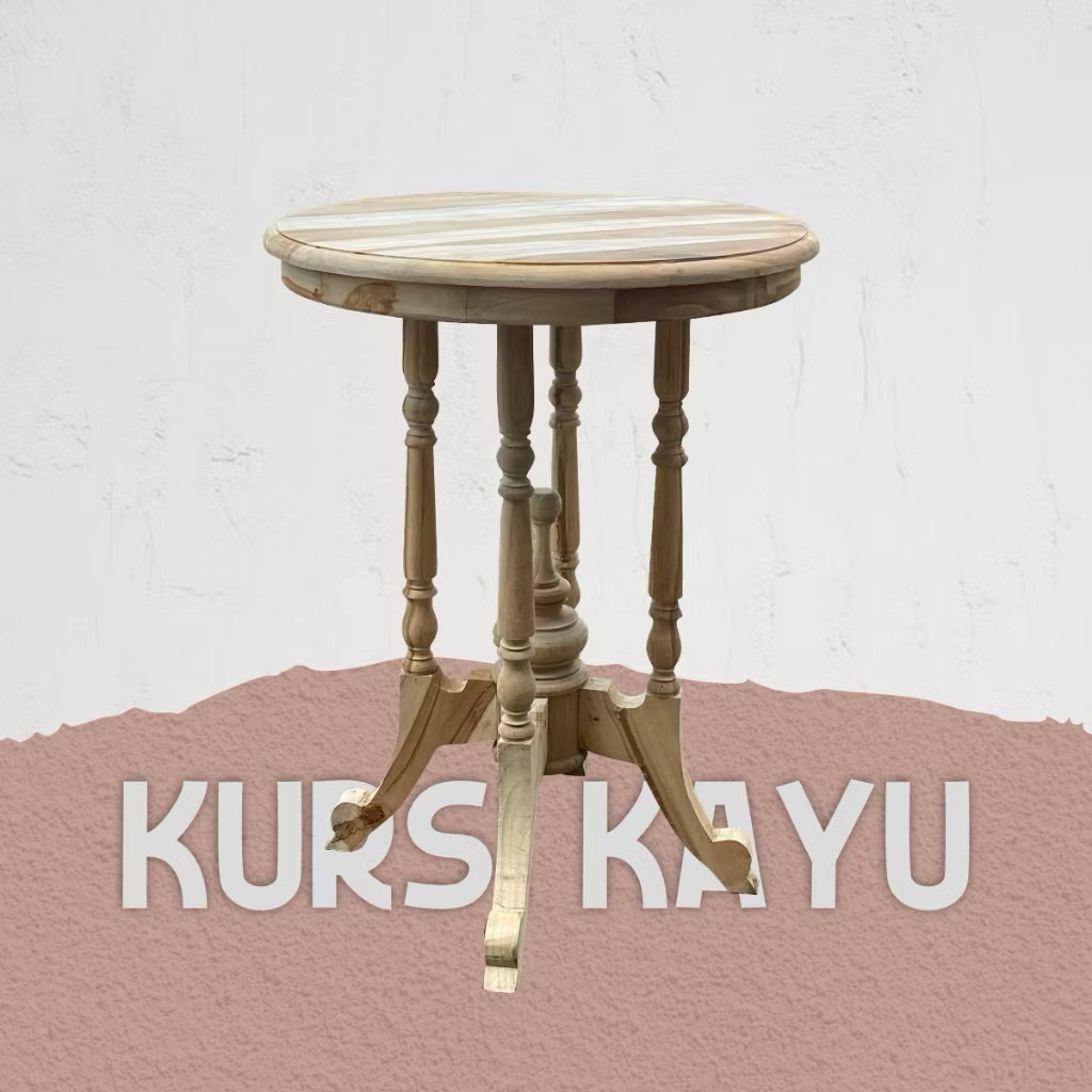 (CARGO) MEJA TERAS BUBUT KAKI 4 BULAT KAYU JATI