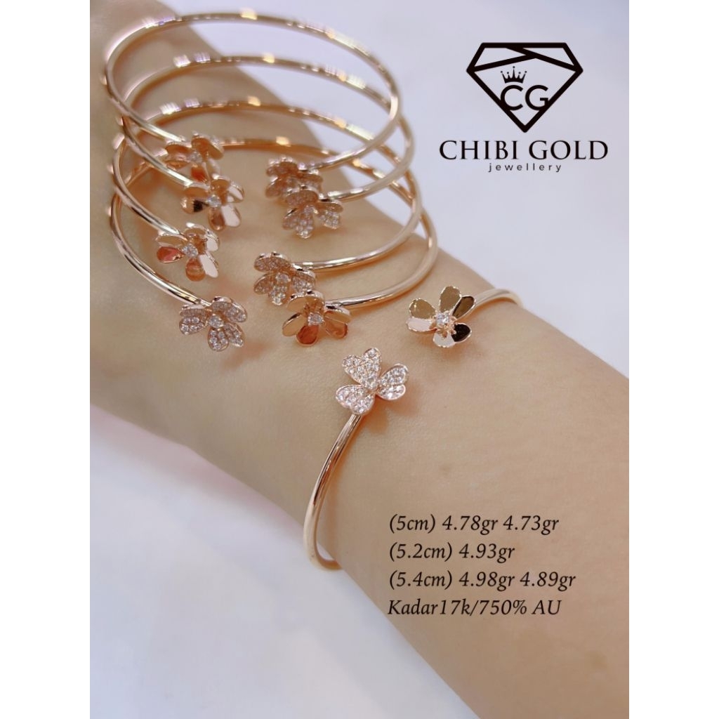 CHIBIGOLD - Gelang Bangle Bunga Italy Au emas 750 kadar 17k - Chibigold