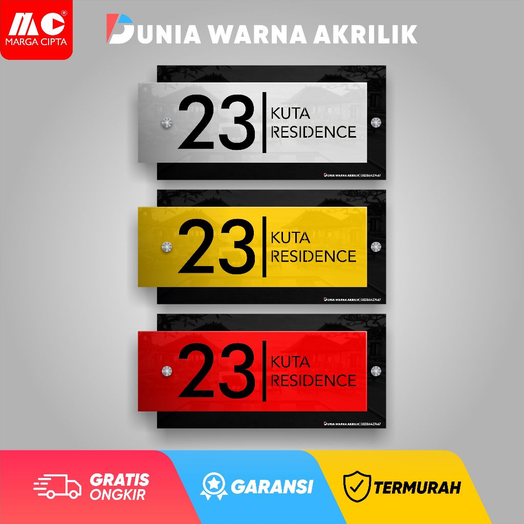 Nomor rumah akrilik Aesthetic | 2 lapis acrylic warna + Pen stainless