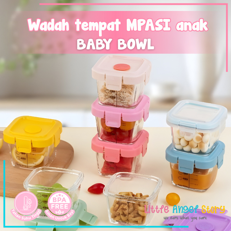 Tempat MPASI Kaca Tempat Makan Bayi Anti Tumpah Kontainer Wadah Snack Mpasi Tahan Panas Microwave Pe
