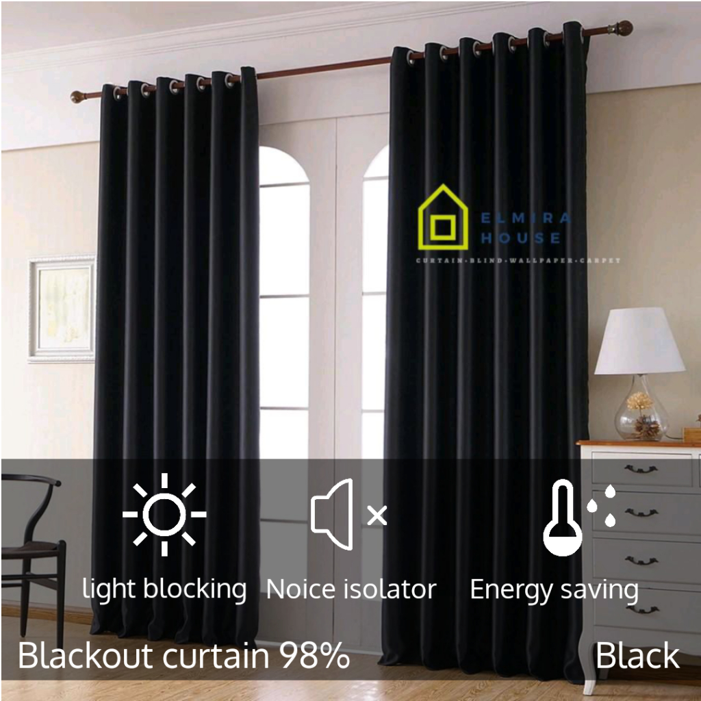 Gorden Jendela polos minimalis hitam blackout