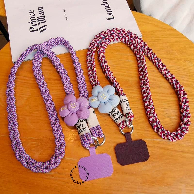 Tali HP Lanyard Kepang Cross-body Motif Flower Gantungan Handphone Universal SM356-SM363