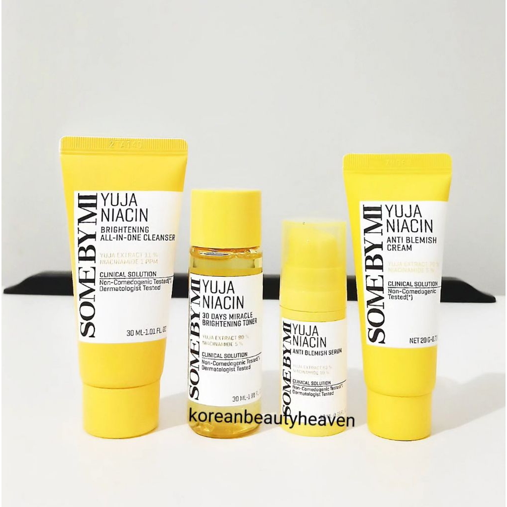 [PRELOVED] SOME BY MI Yuja Niacin Brightening Travel Size (Facial Wash, Toner, Serum, Cream)