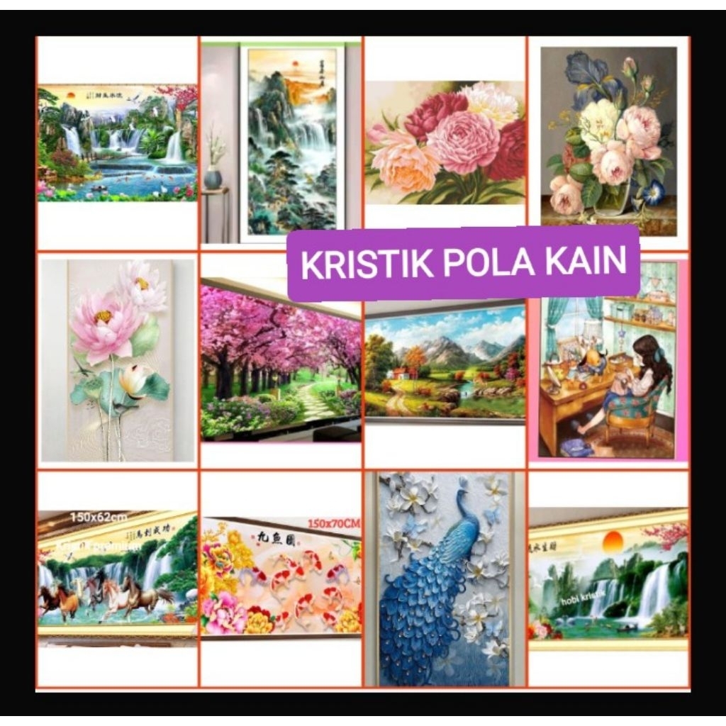 (READY) DIY Crossstitch kit paket kristik Pemandangan Bunga hewan Yesus Kuda Ikan koi Bunga Merak Ja