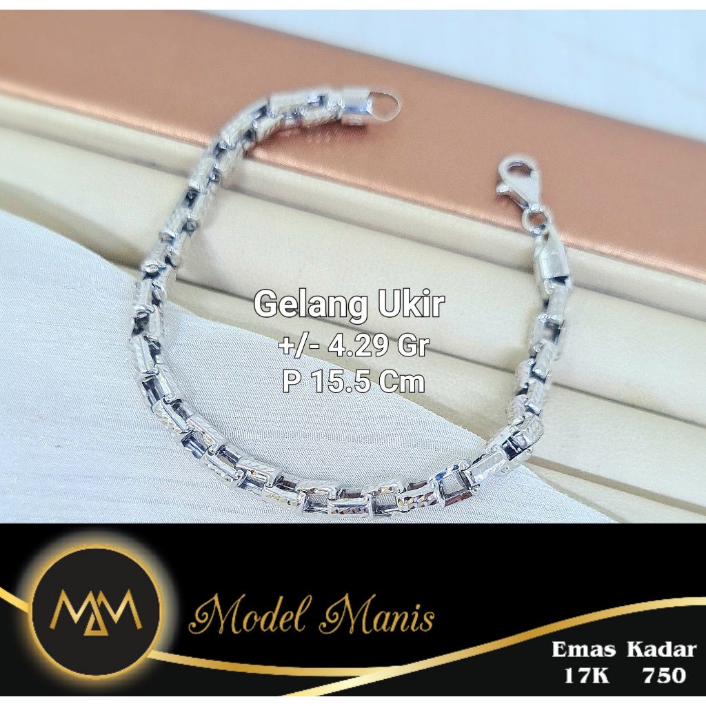 Model Manis Gold - Gelang Marcopollo Ukir Putih - Emas 750 kadar 17k