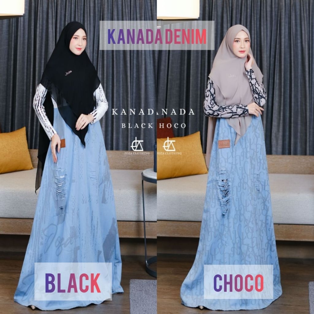 PO 5MINGGU KANADA DENIM MOTIF GAMIS DAILY DRESS SYARI BY JOZA CLOTHING