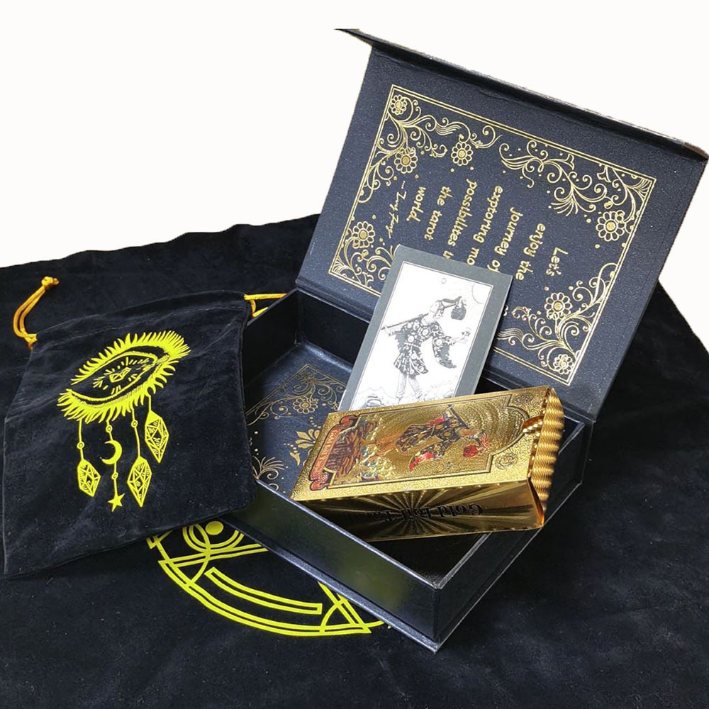Tarotbythewolf - Gold Foil Tarot Deck Set -  Set Kartu Tarot dengan Alas dan Kantong