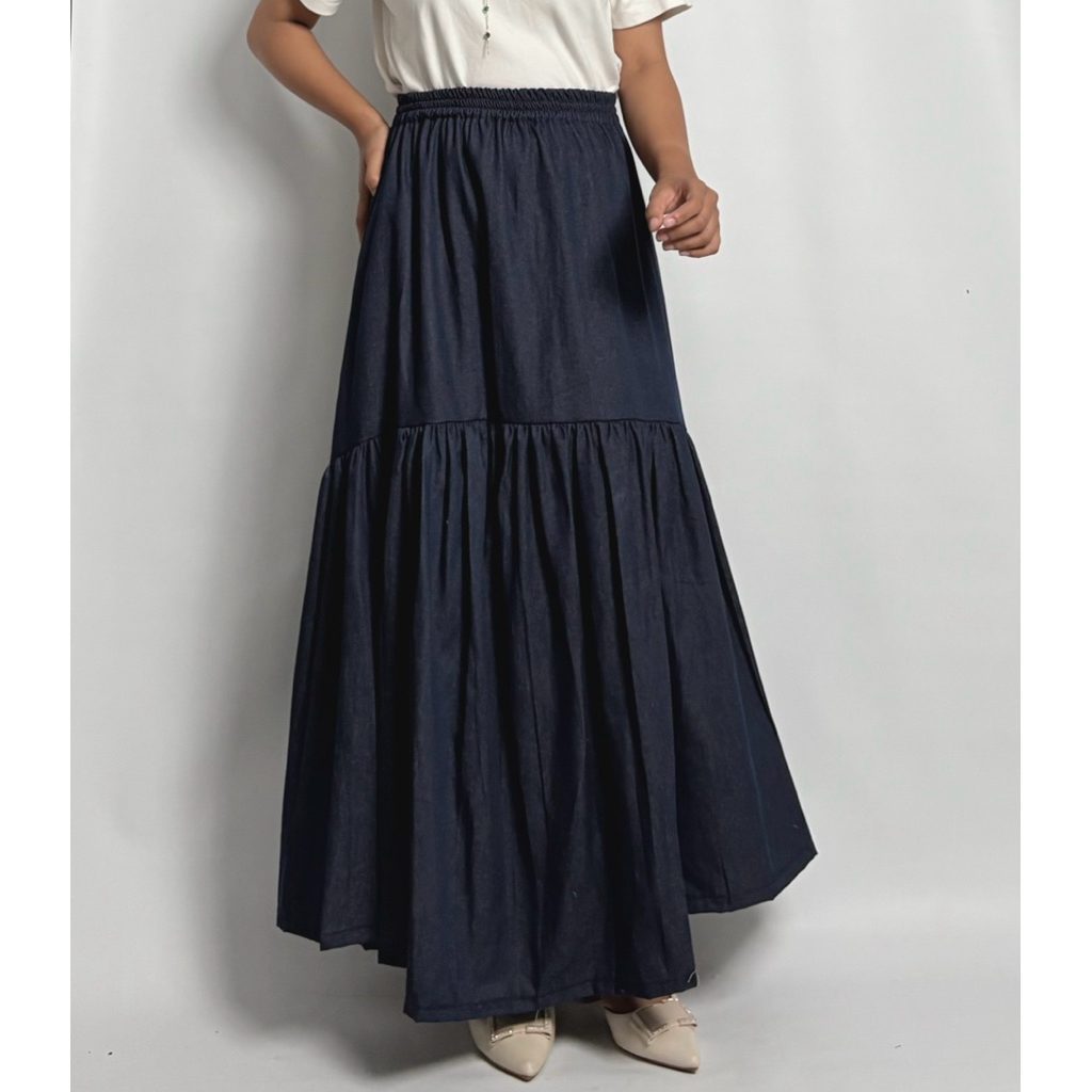 Colour.it - Rumi Denim Skirt / Maxi Cotton Denim Skirt / Rok denim / Ruffle Skirt/ Rok cotton Denim 