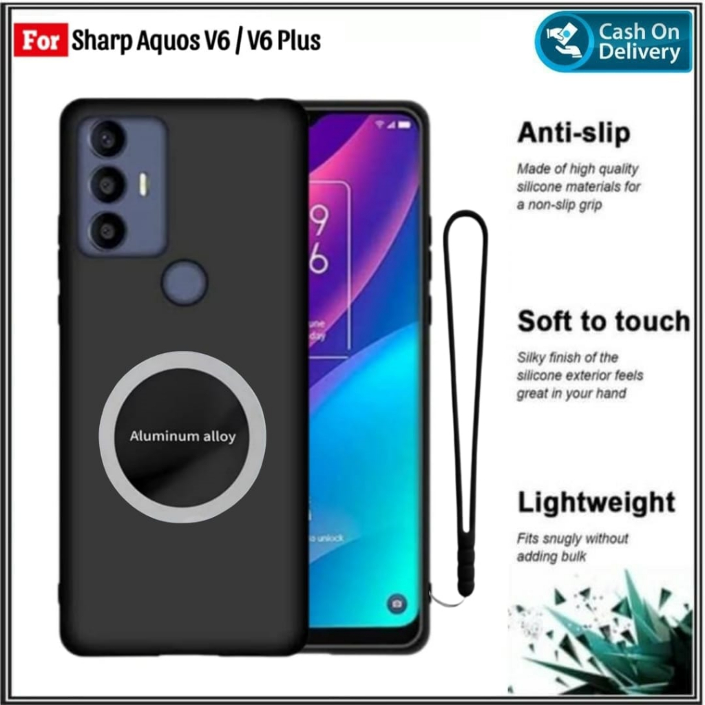 Soft Case Sharp Aquos V6 , V6 PLUS Soft Case Black Matte Premium & Magnetic Ring Cover