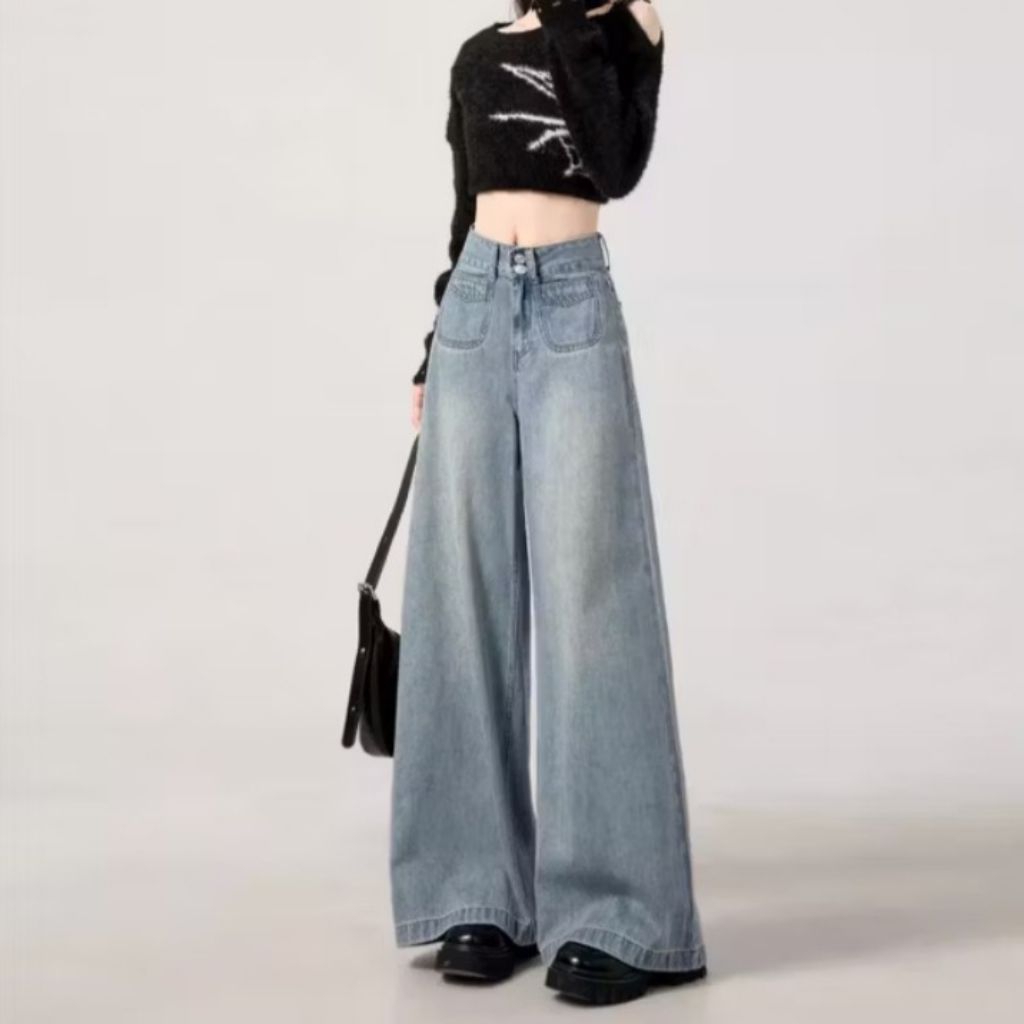 High Waist Wide Leg Jeans Korean Style