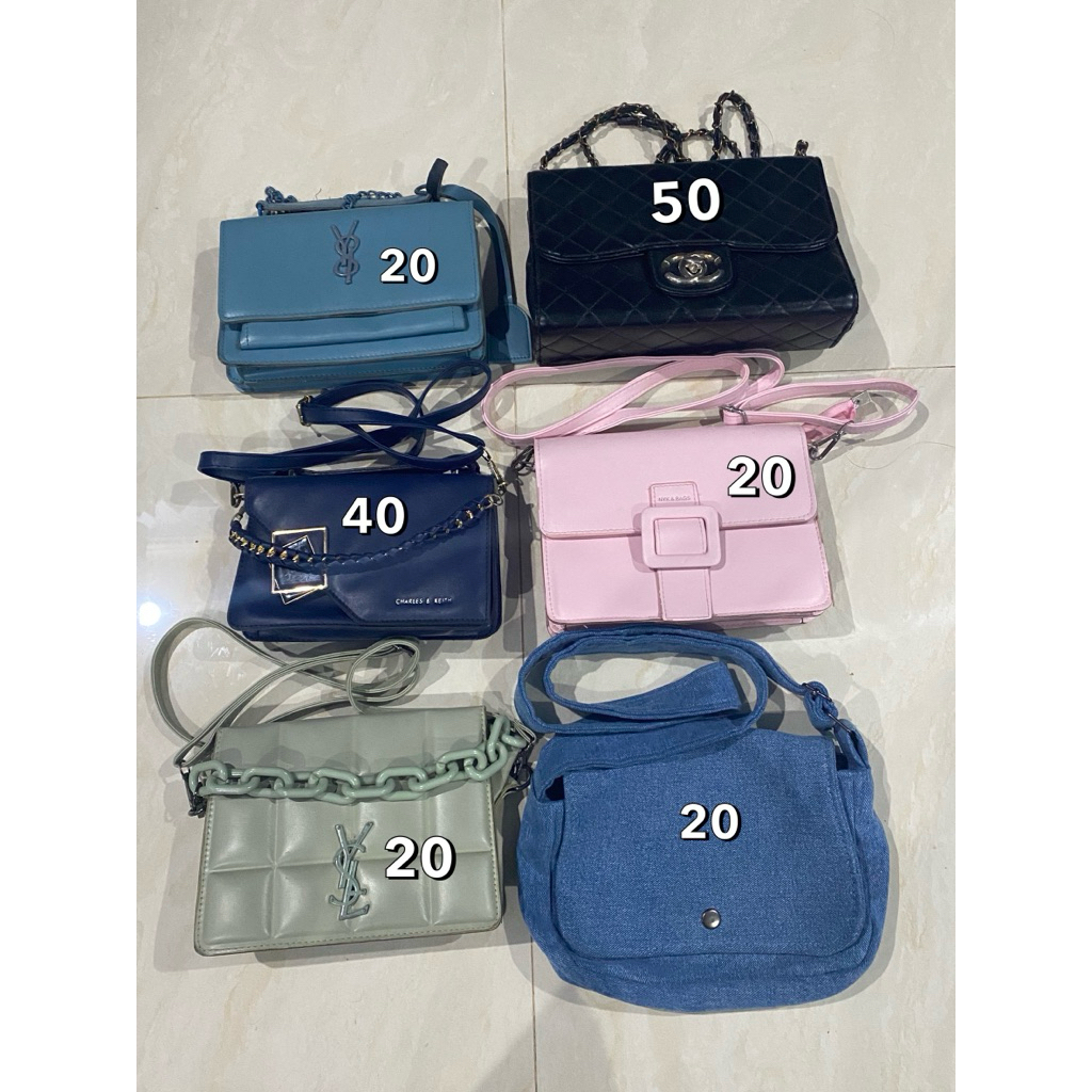 wts tas selempang bahu sling bag pvc konser flat shoes hand bag tali macrame denim pink sage kulit l