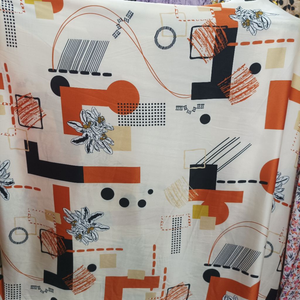 Kain Satin Maxmara Motif Abstrak Geometris Kontemporer Premium(Harga Kain Per½ Meter)LQ