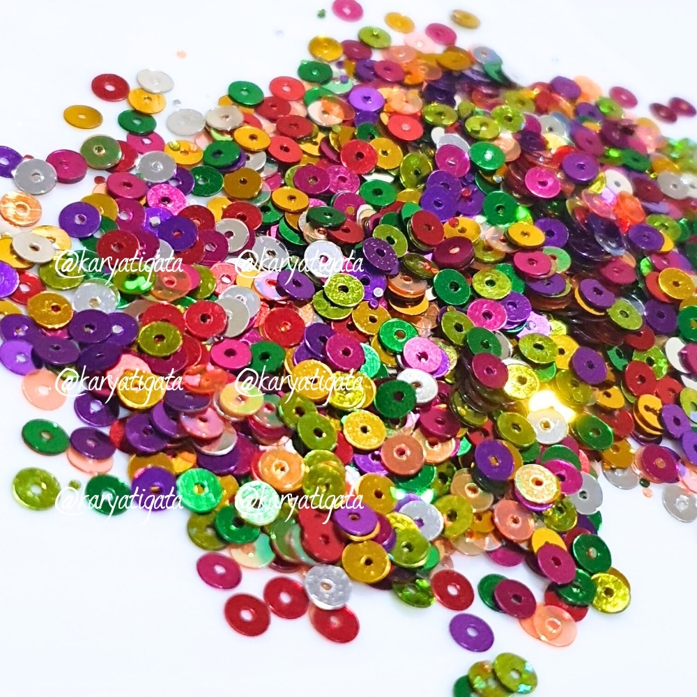[5 Gram] Payet Manik Flat / Gepeng Diameter 4 mm Bulat Warna Warni