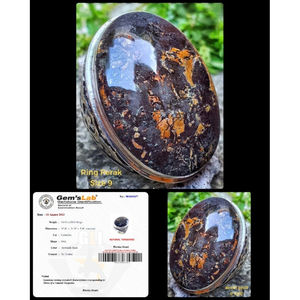 natural pirus hitam jumbo asli persian iran + ring perak.