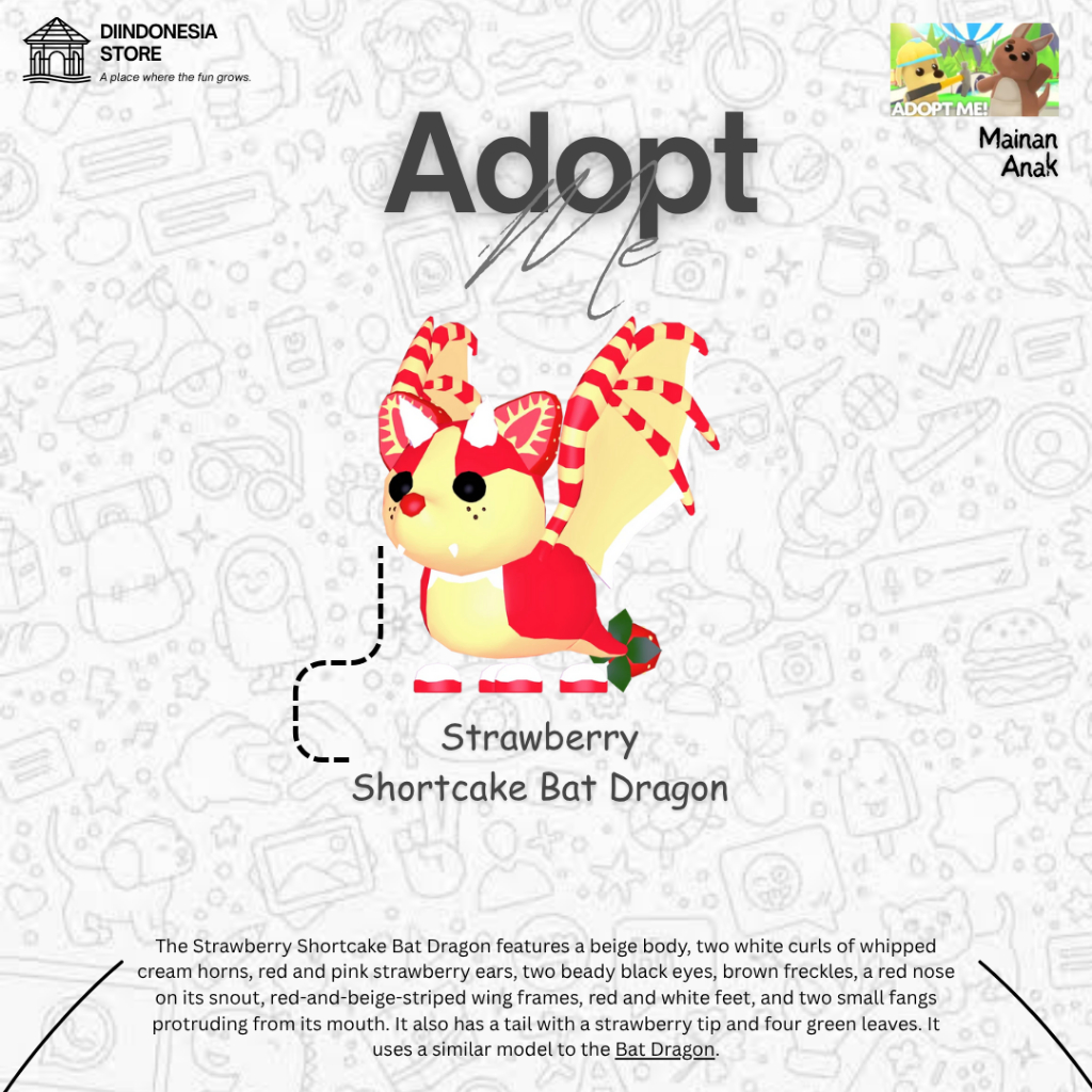 [Fast Delivery]  Strawberry Shortcake Bat Dragon FR | Adopt Me  Fast Respon and Delivery