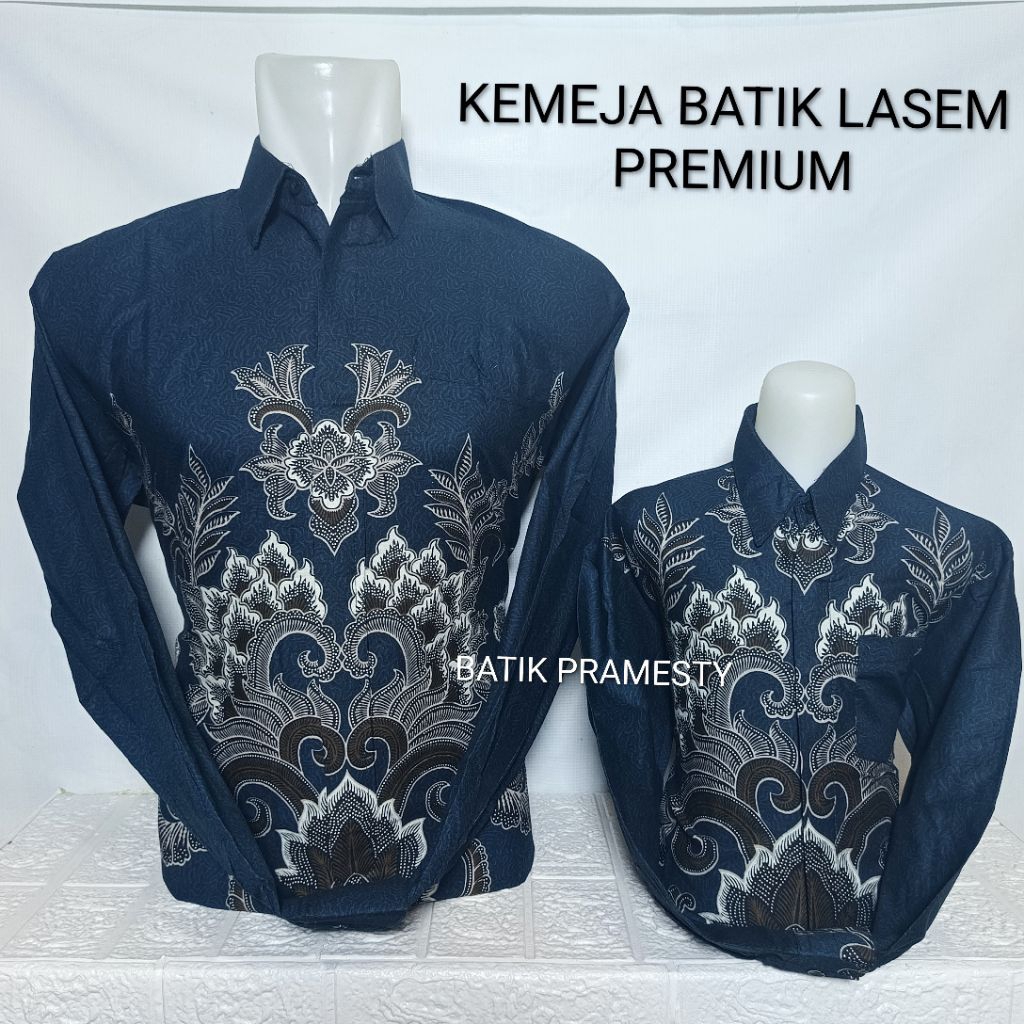 kemeja batik biru emeral couple ayah anak motif ningrat bahan katun lasem premium lapis furing hero