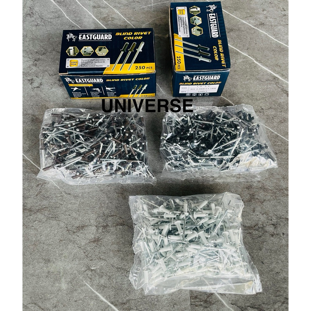 Grosir(12 box)Eastguard Paku Blind Rivet 435 Keling Warna Hitam Putih Cokelat/Paku Rivet Warna 250 p