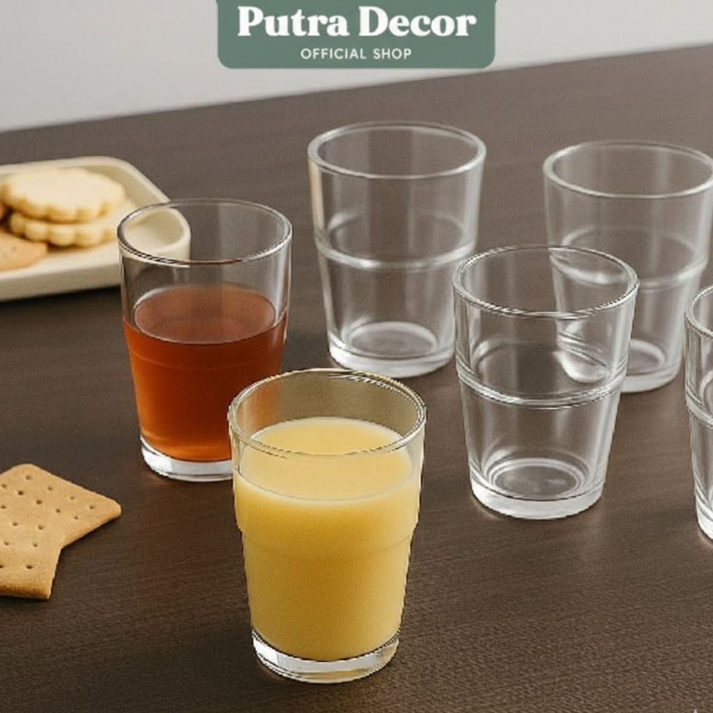 Pilihan Terbaik SWITZERLAND RK Gelas Minum Kecil Set isi 6 PCS Kaca Bening 170 ML