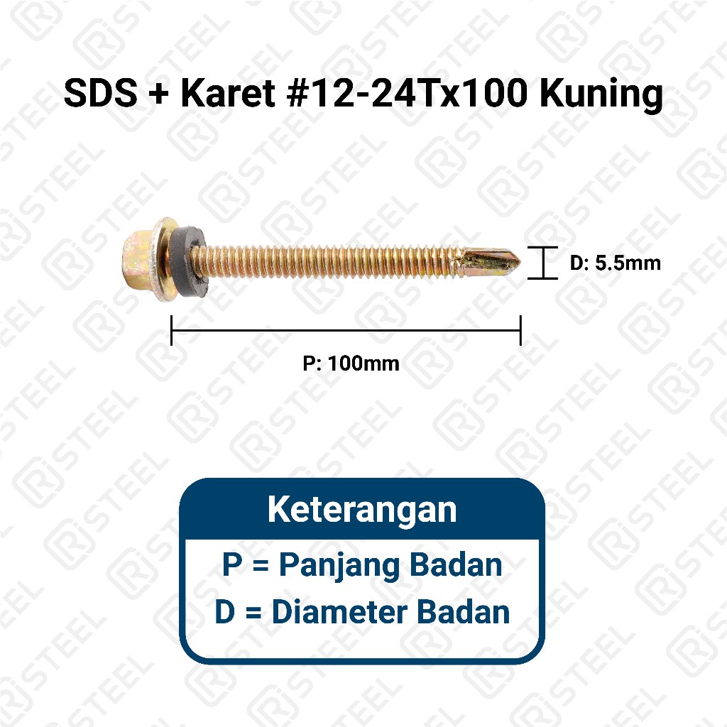 RJ Steel SDS + Karet / Skrup Roofing/ Baut Atap Baja Ringan