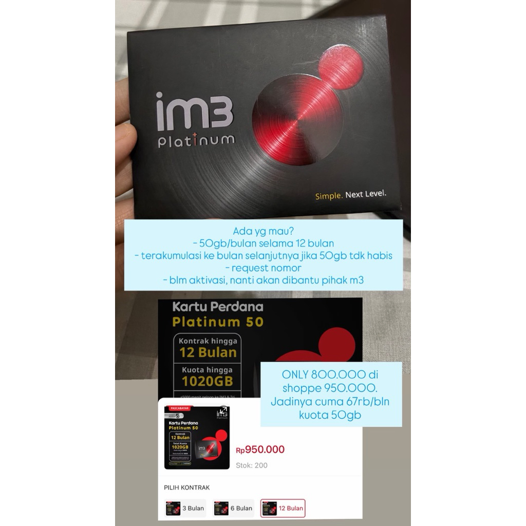IM3 PLATINUM 50GB/BLN INTERNET 1 TAHUN