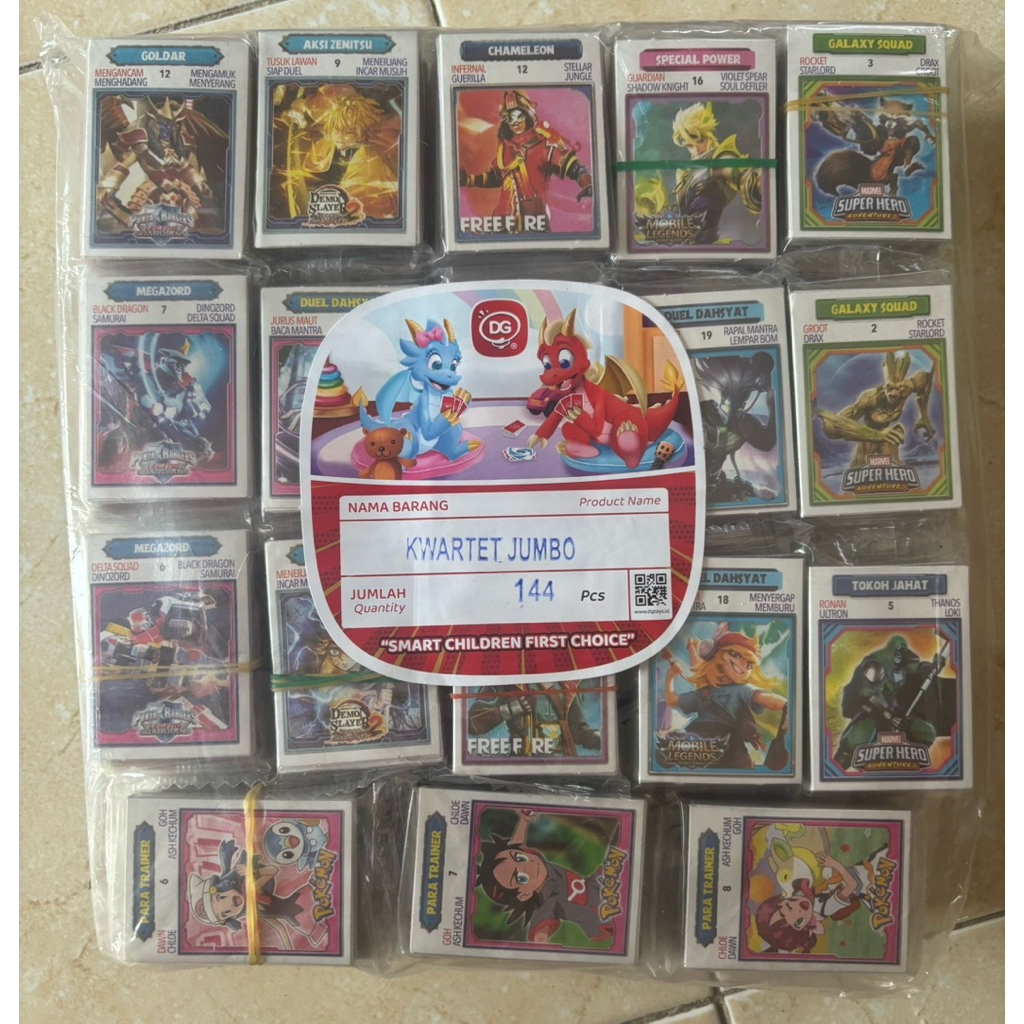 mainan kwartet DG 384 pcs / 12 sachet / kartu kwartet DG 192 pcs / 6 sachet