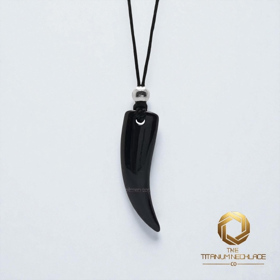 TitaniumNecklace Kalung Pria Taring Keren Tali Distro Korea Hitam