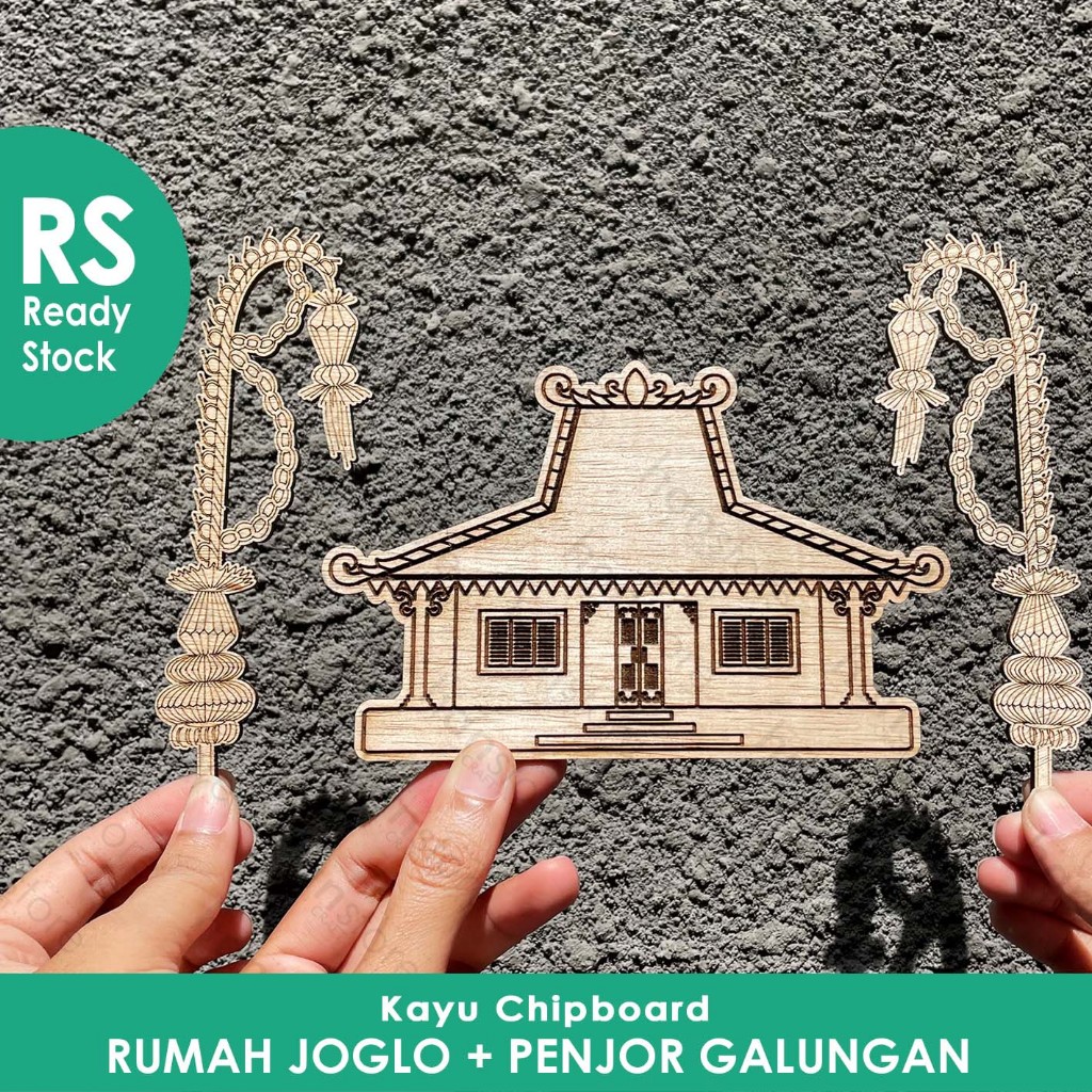 RS RUMAH JOGLO + PENJOR / JANUR KUNING Kayu Chipboard / Dekorasi Mahar Seserahan