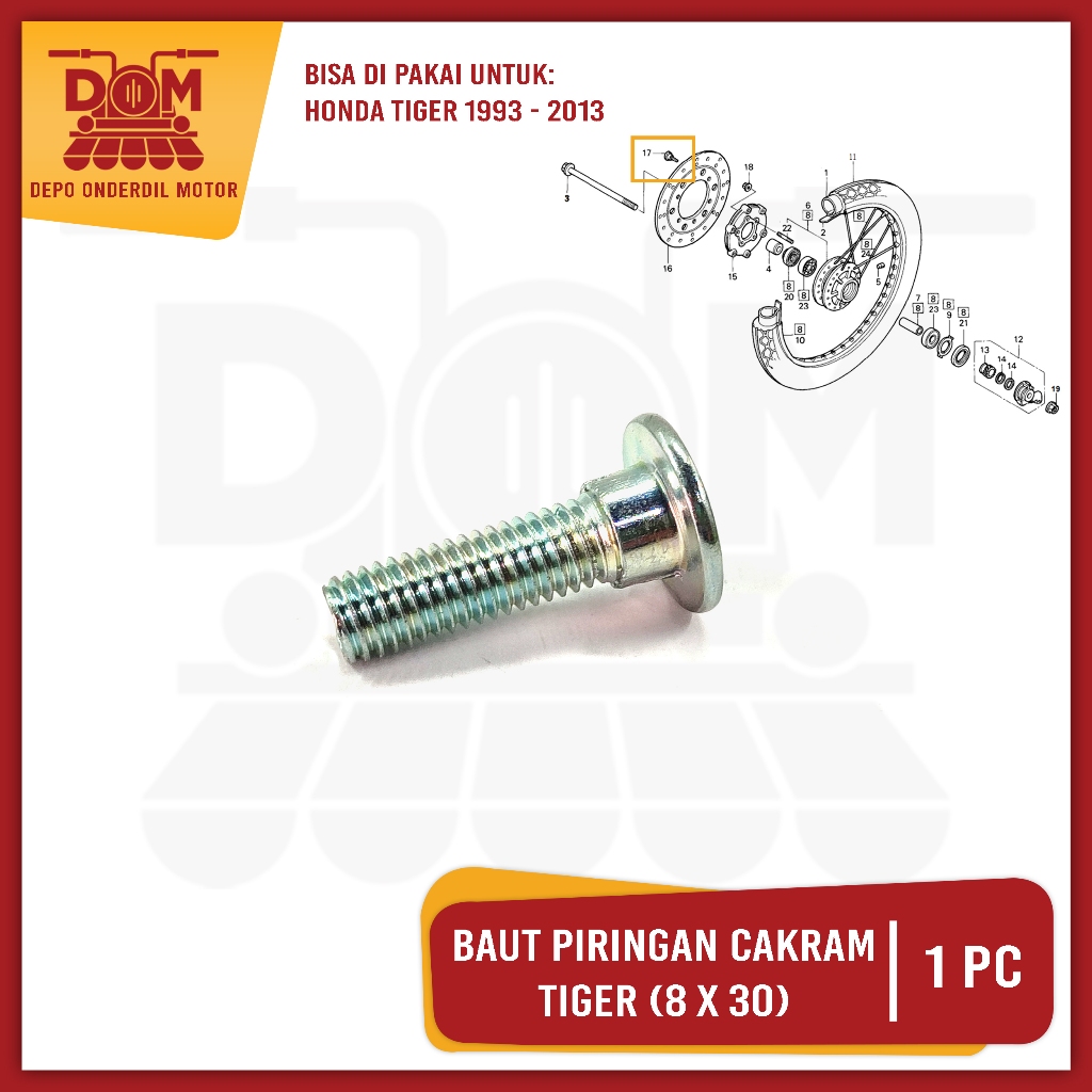 Baut Piringan Cakram Tiger 8x30 (PSP)Baud Disk Tromol Cakram Depan Honda Tiger 2000 Tiger Revo Tirev