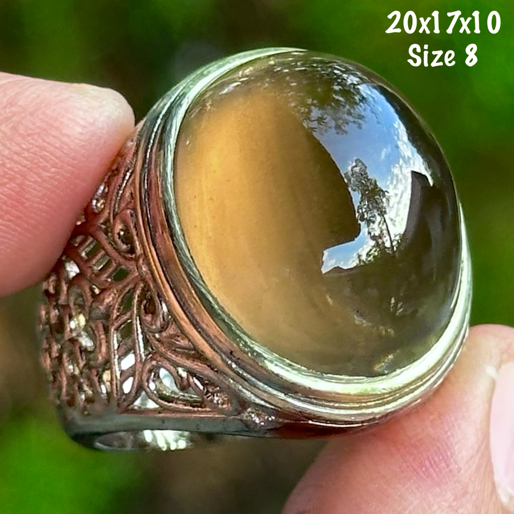 Cincin Batu Akik Natural Kecubung Asap Giwang Kristal (asli alam)