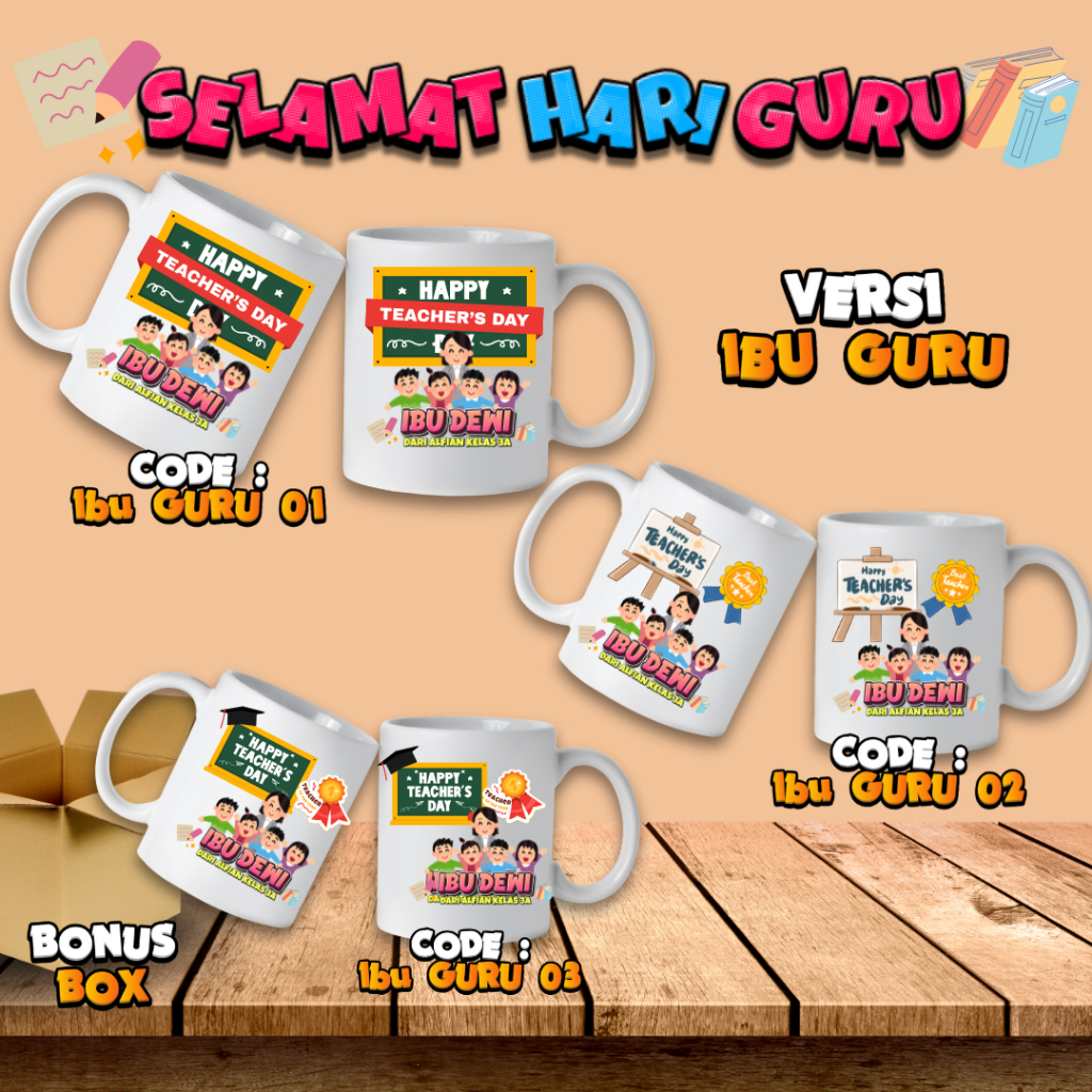 Mug Custom Hari Guru Custom Nama 340ml Desain Ibu Guru Berhijab / Ibu Guru / Bapak Guru
