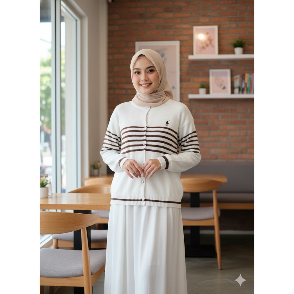 SWETER CARDIGAN POLO STRIPE / SWETER RAJUT KANCING DEPAN / CARDIGAN RAJUT HALUS