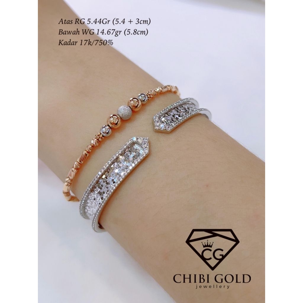 CHIBI GOLD - Bangle Roxe emas 750 kadar 17k gelang tangan roxe G173398 - chibi gold
