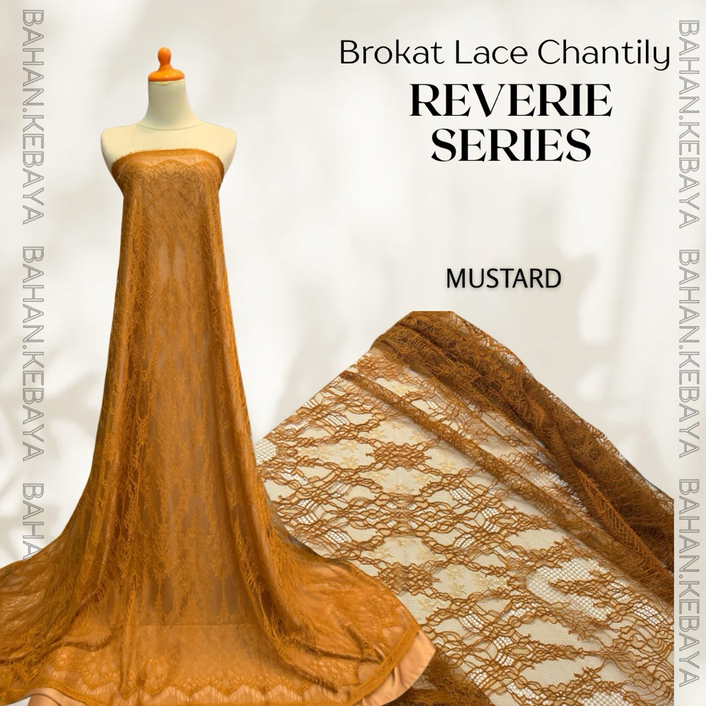 2,5m Bahan Kebaya Premium Brukat Lace Chantily REVERIE Series Brokat Halus Warna Kuning Mustard