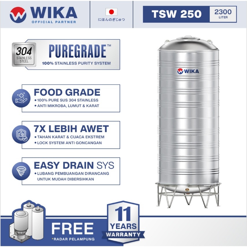 Tangki Air Stainless WIKA 2300 Liter TSW-250 / Toren / Tandon Stainless 304
