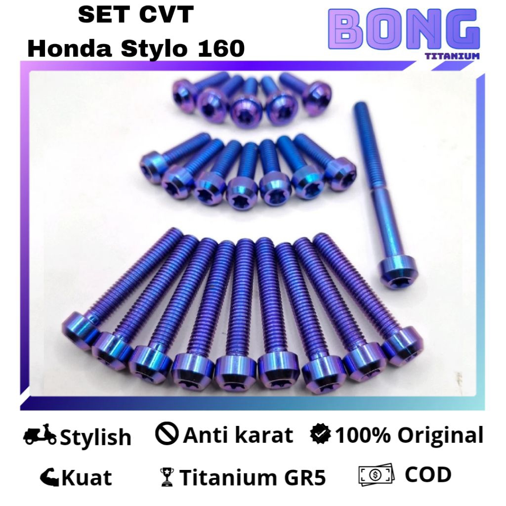 Baut Titanium Set Bak Cvt Motor Honda Stylo Titanium Gr5 Original