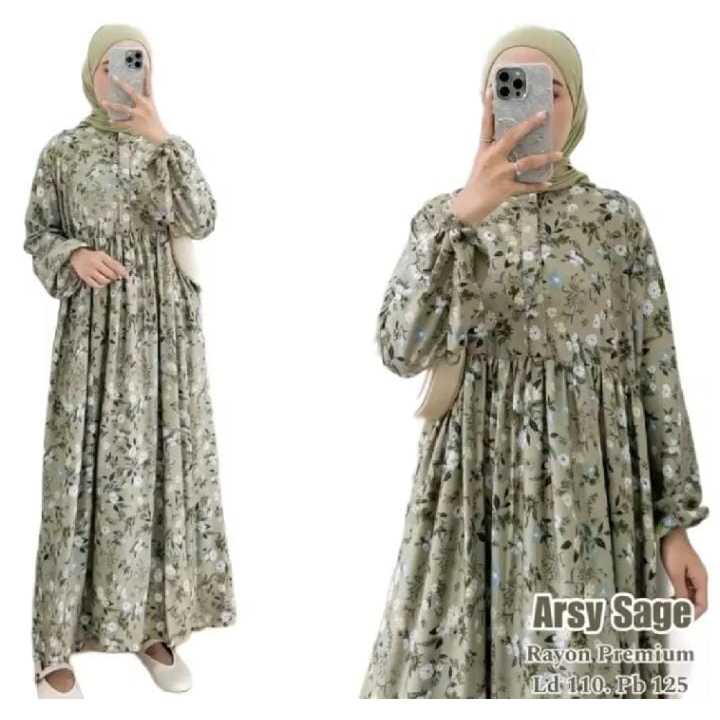 OBRAL Midi Dres Rayon Premium Motif Bunga Dress Wanita Busui Terlaris