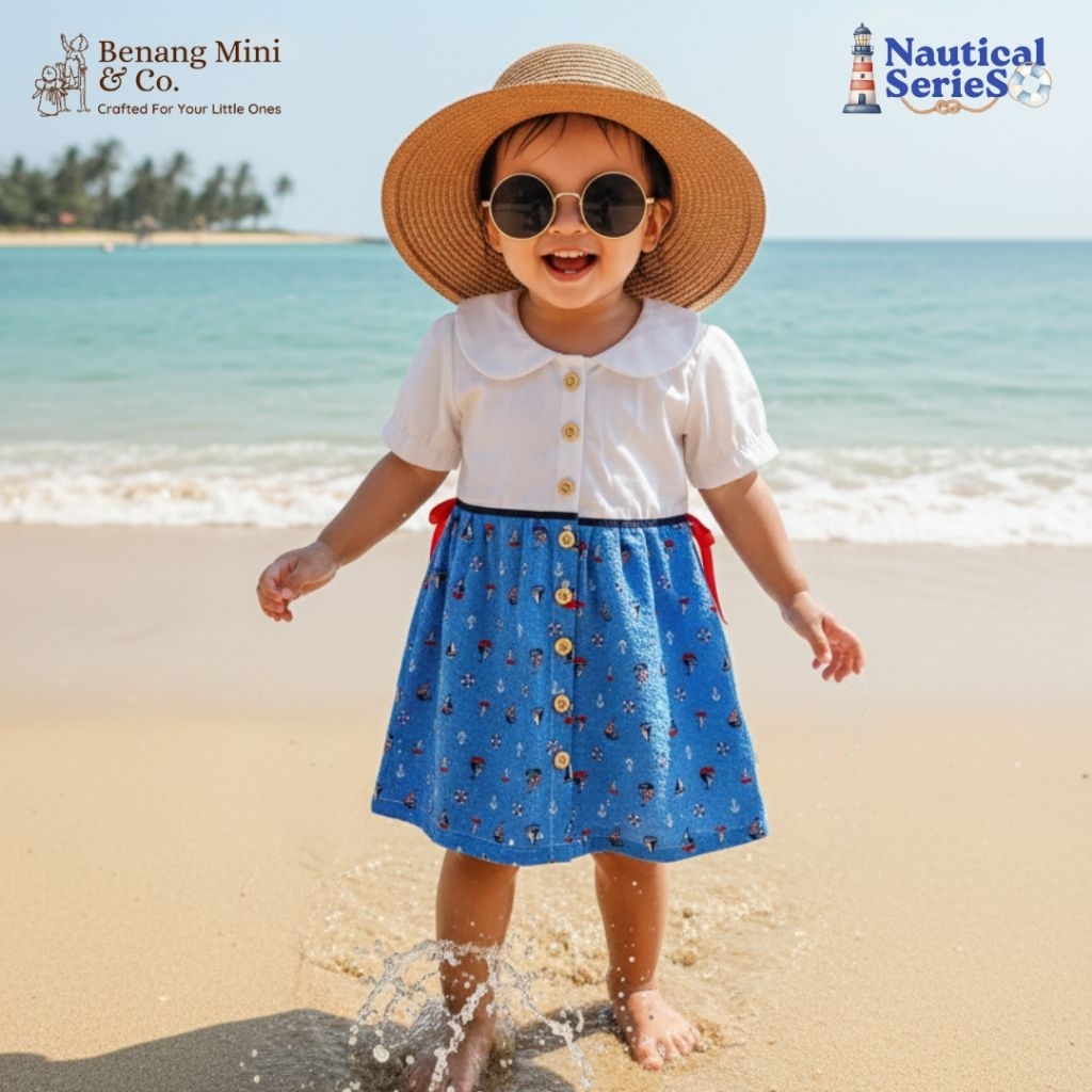 Benang Mini Little Navy Dress – Dress Premium Anak Perempuan 1-5 Tahun 100% Katun Nautical Series