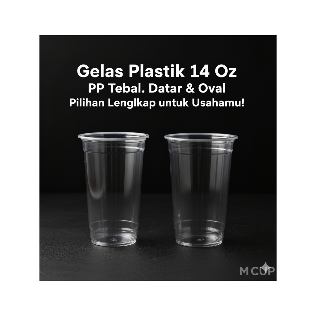 Polycup Kekinian 14 Oz PP U-Cup & Datar + TUTUP (LID STARWLEES), FLAT ( DATAR) DAN CEMBUNG | Gelas B