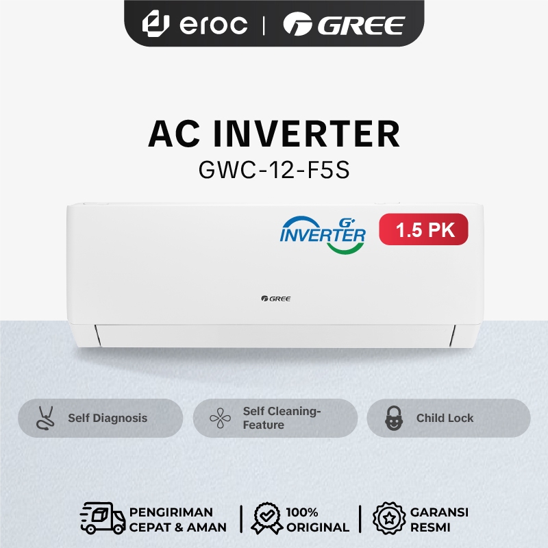 GREE AC 1.5PK Inverter  F5S Series - ac 1.5 pk - GWC-12F5S - With Smart Cleaner System & Power Drop
