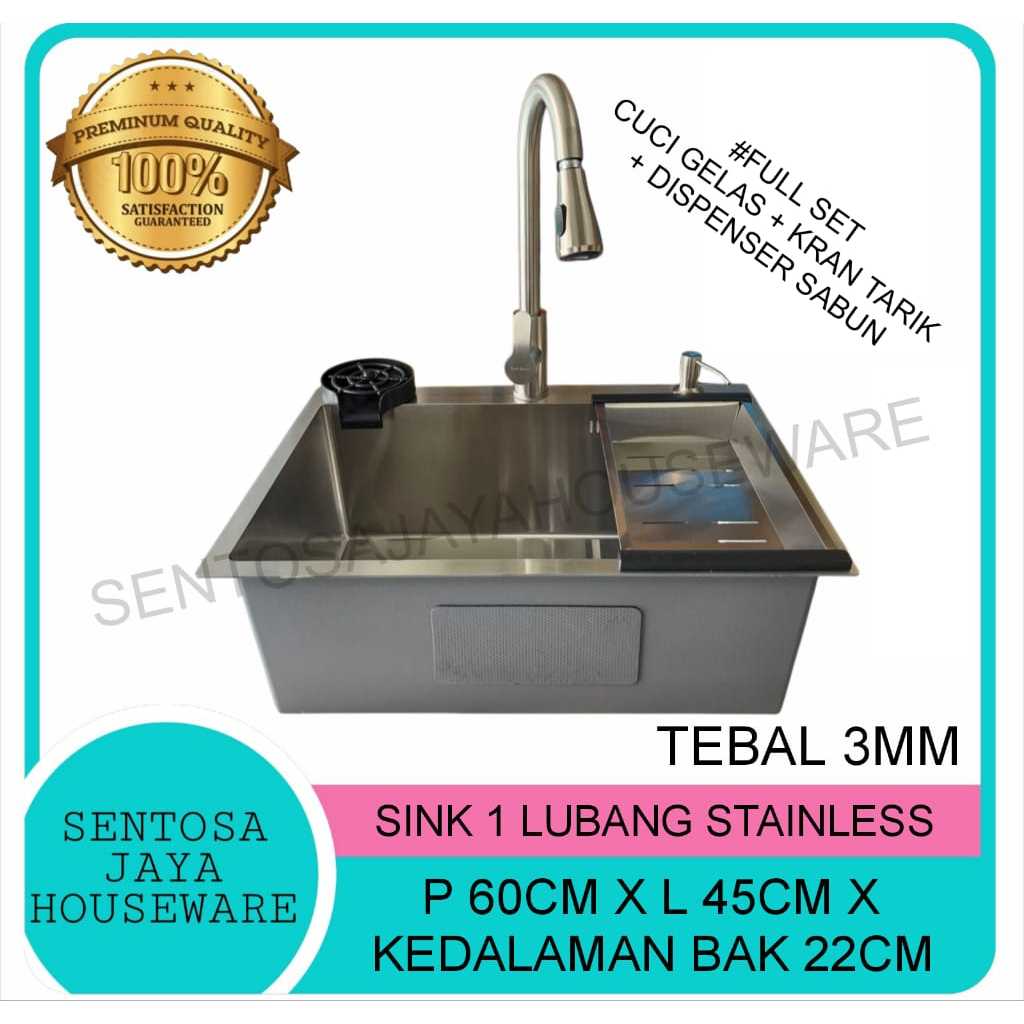WASTAFEL BAK CUCI PIRING 1 LUBANG STAINLESS 60CMX45CM 3MM / SINK CUCI PIRING 1 LUBANG STAINLESS 6045