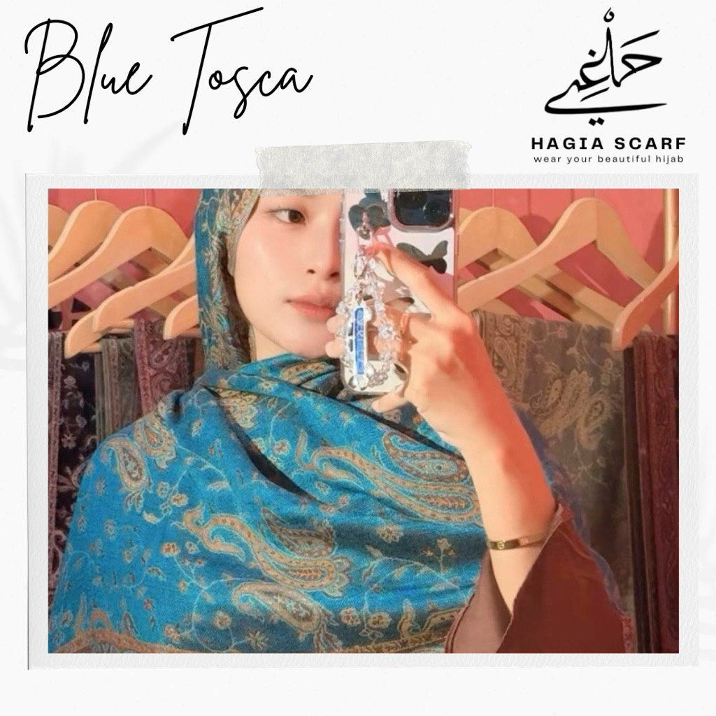 HAGIA SCARF - Cashmere Turkey Shawl Pashmina Kashmir Turki Warna Blue Tosca