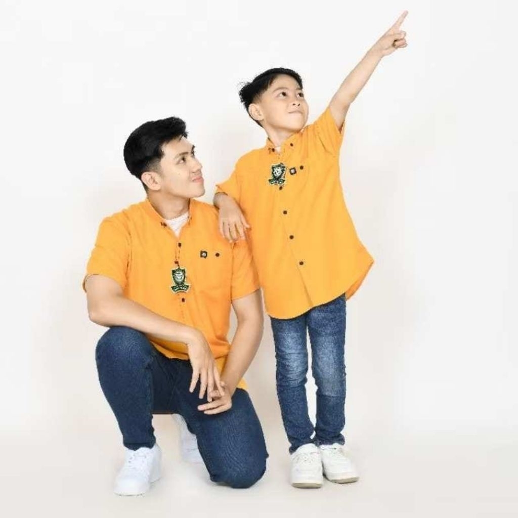 Riza 7 - Baju koko kemeja couple ayah anak kuning mustard kunyit series katun jumbo ukuran S M L XL 
