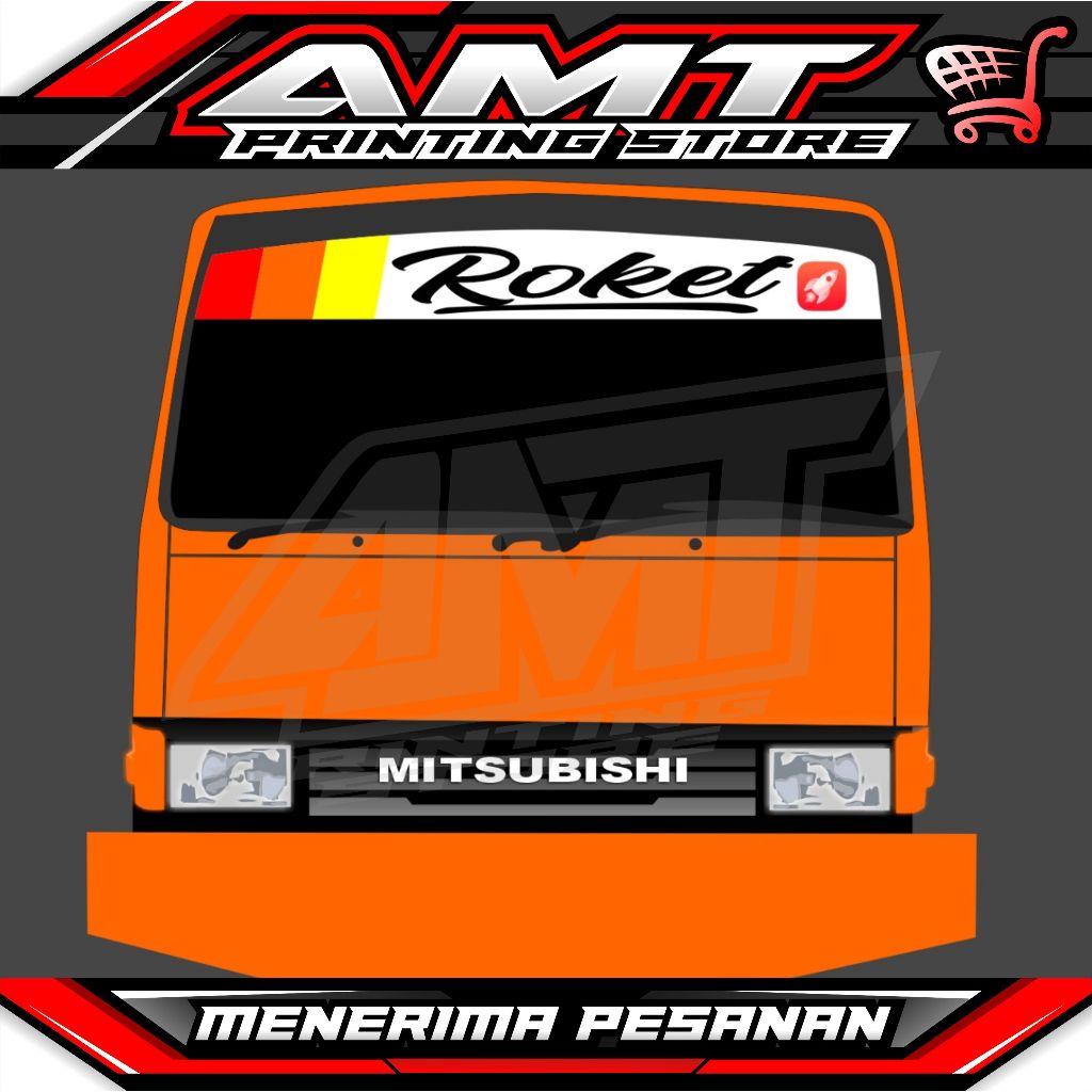 Stiker Decal - Stiker Kaca Depan Truk Fuso Desain Roket - Bisa Custom Desain