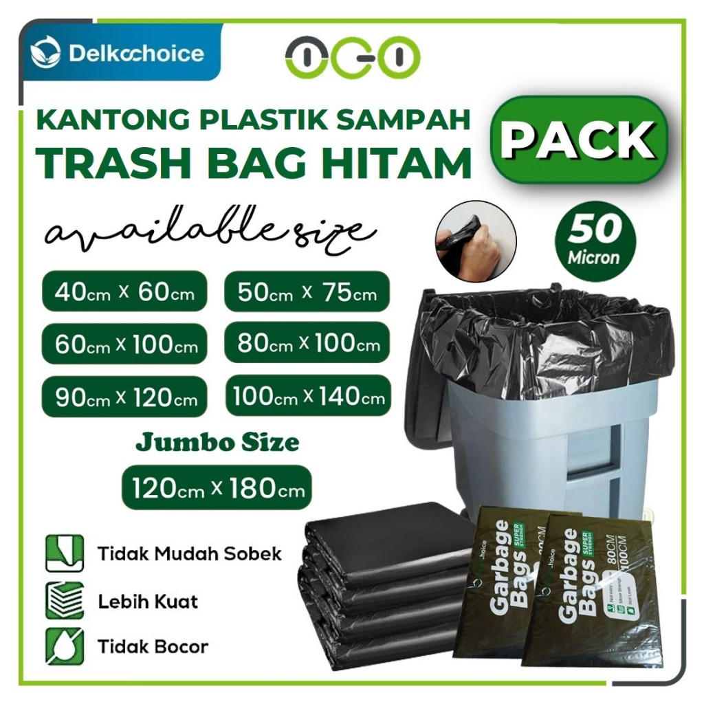 Plastik Sampah Pack Semua Ukuran Hitam Kantong Kresek / Trash Bag / Garbage Bags Tebal Delkochoice