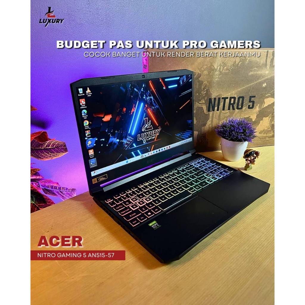 LAPTOP GAMING ACER NITRO 5 AN515-57 CORE I7 GEN 11 NVIDIA RTX 3050 SSD RAM LAYAR 144HZ BACKLIGHT RGB