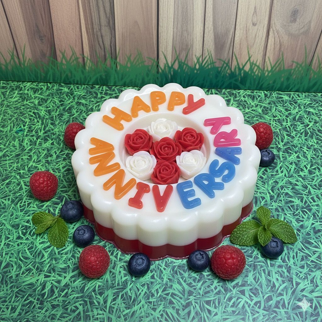 Cetakan Puding Happy Anniversary Plastik Premium 1,2 Liter / Cetakan Bolu Ulang Tahun